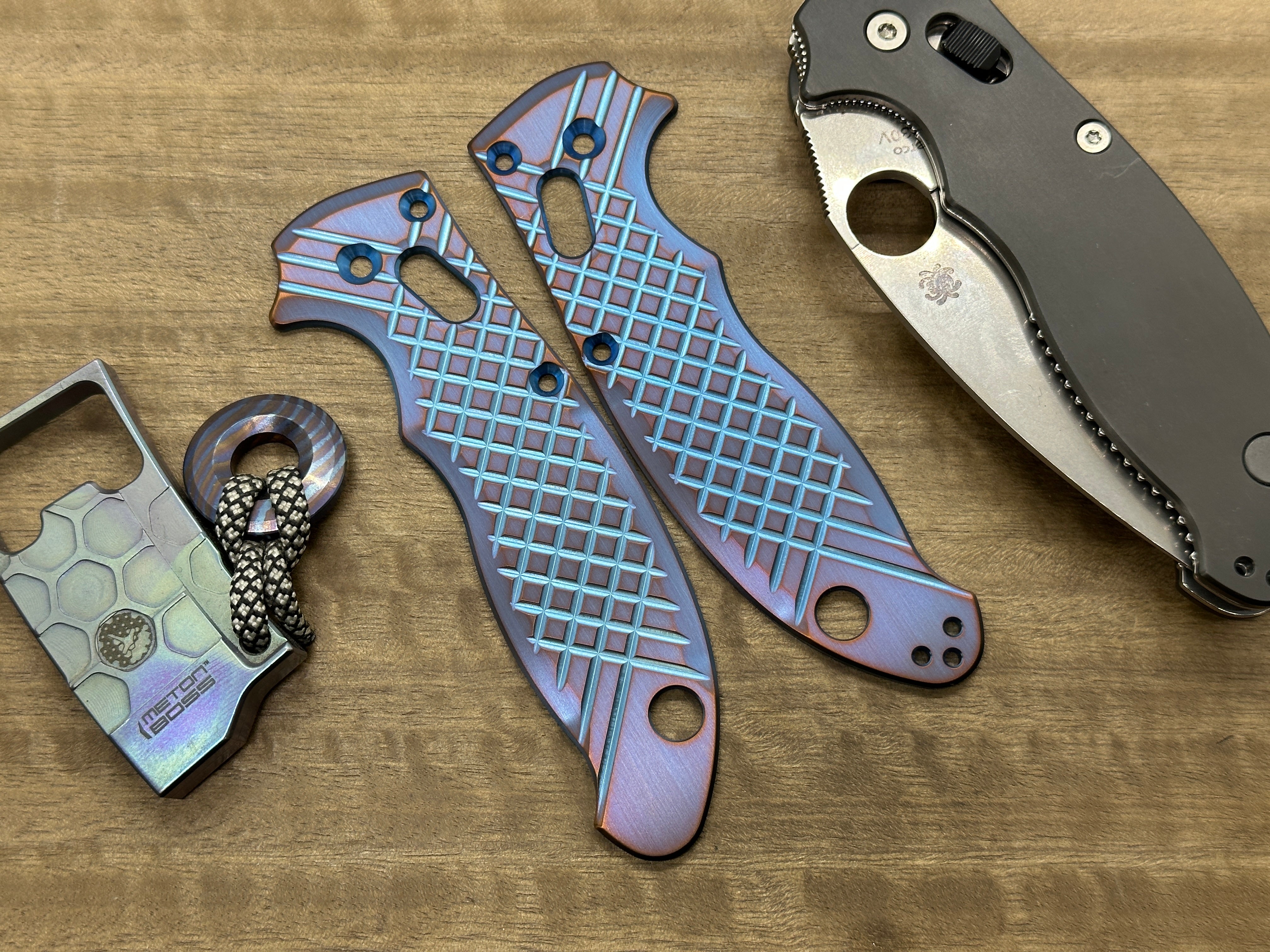 2 Tone (Blue-Purple) FRAG Cnc milled Titanium scales for Spyderco MANIX 2